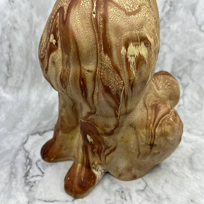 Vintage Pottery Poodle Dog Sculpture 14” Brown Swirl Orange Eyes TJ2-1