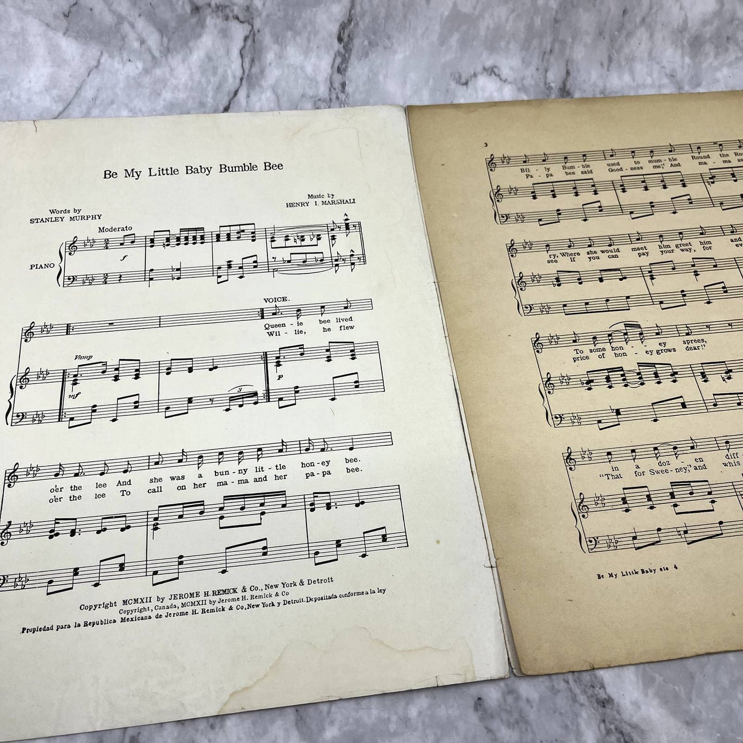 Be My Little Baby Bumble Bee Henry I. Marshall 1912 Sheet Music TK2-SM