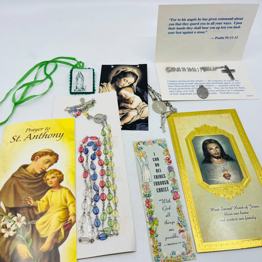 Vintage Collection of Catholic Relics Dating to 1980s St. Jude Rosary & More BA4