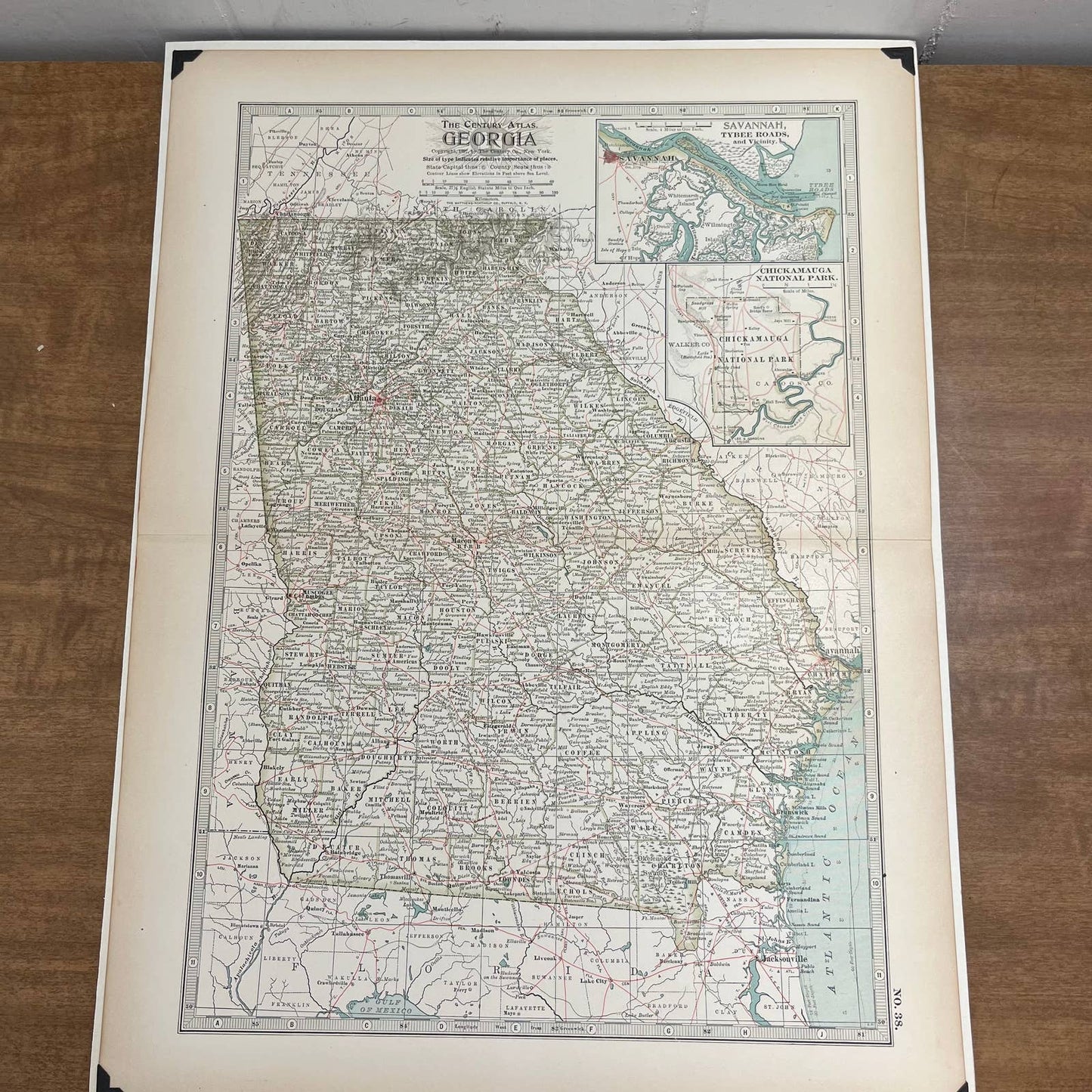 Antique 1897 The Century Atlas Map of Georgia USA Color Engraved 12.5 x 17” FL5