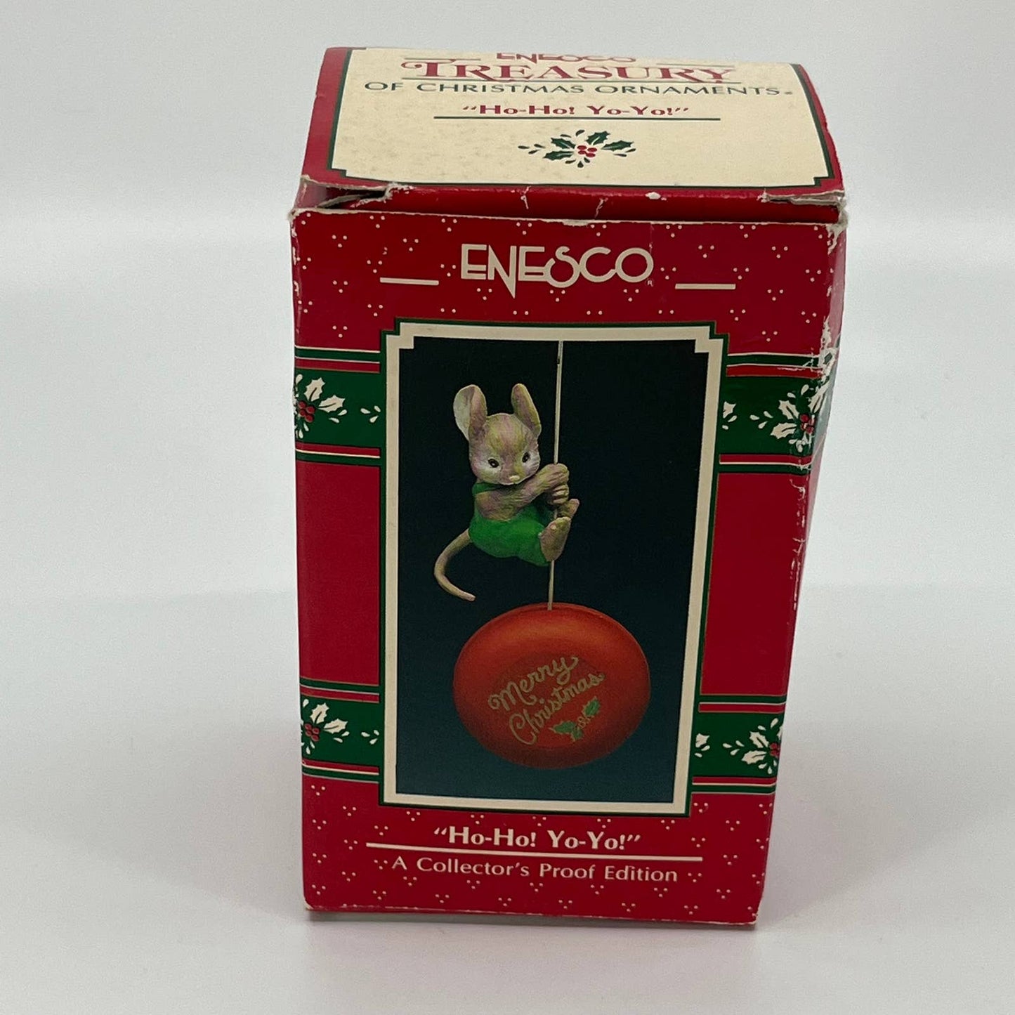 1990 Enesco HO-HO! YO-YO! Ornament MERRY CHRISTMAS Mouse Collectors Proof TB4