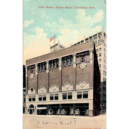 Antique Postcard Elks Home Huron Road Cleveland OH TD8-O2