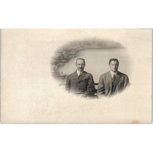 Portrait of 2 Men Dreamland Postcard Coney Island c1910 RPPC Original PB1