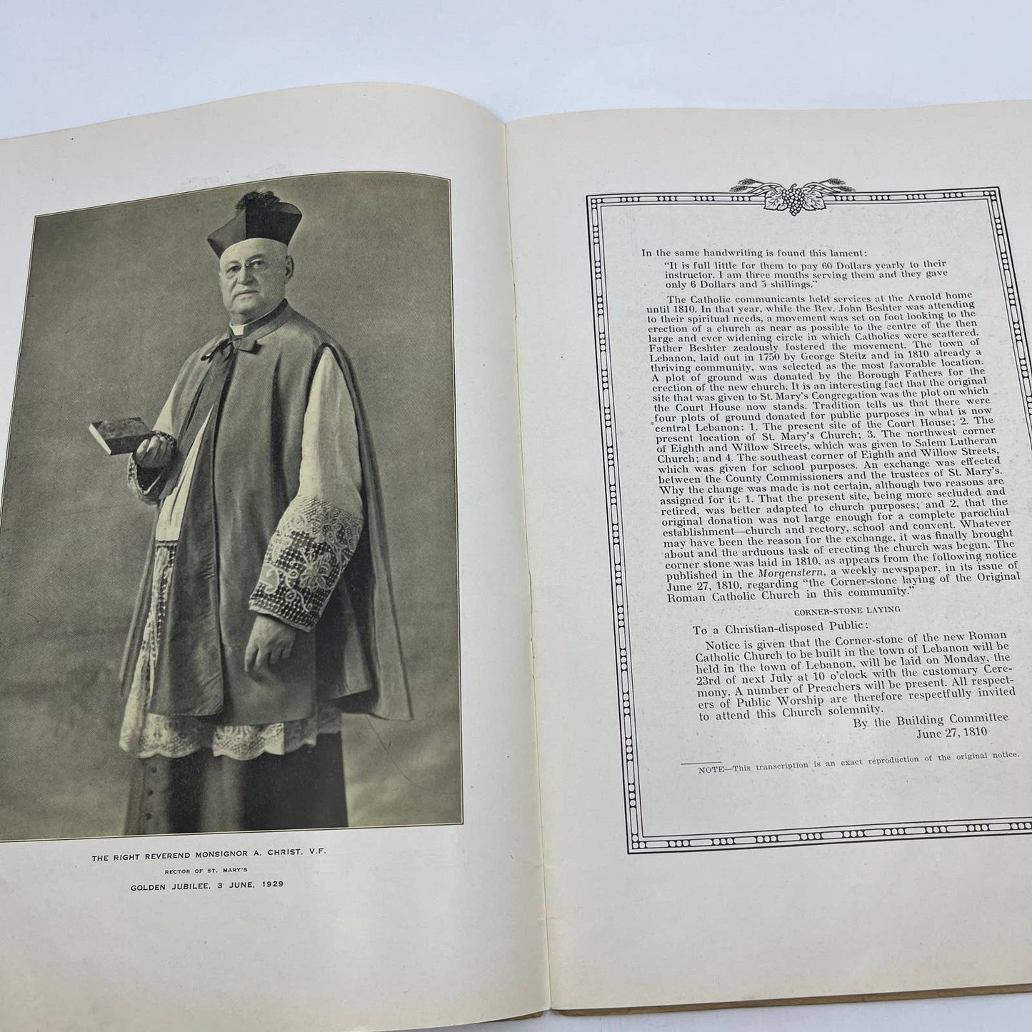 1929 Program Sacerdotal Golden Jubilee of Reverend Adam Christ Lebanon PA TH7