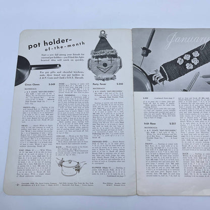 1952 Pot Holders Crochet Book #294 Kitchen SUNFLOWERS Ladybug DUCK Turtles TH7