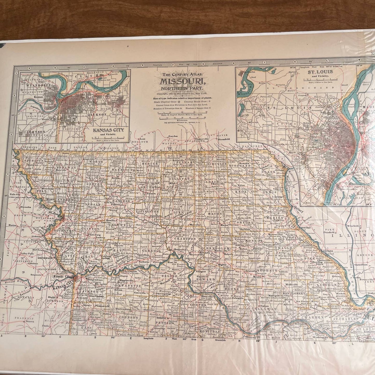 Antique 1897 The Century Atlas Map of MISSOURI SET OF 2 Engraved 12.5 x 17 FL5