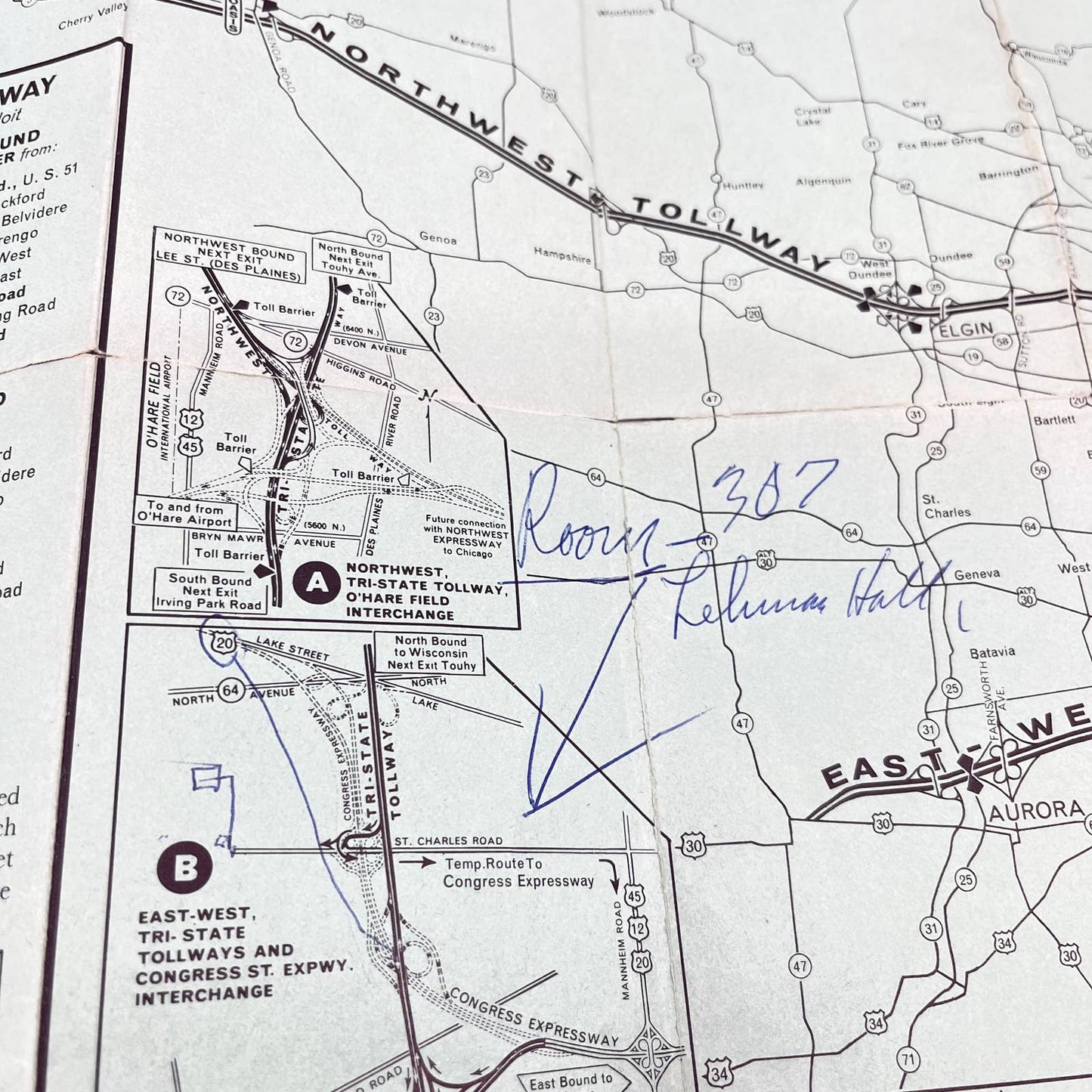 1959 Illinois Tollway and Connected Highways Fold Out Map D7