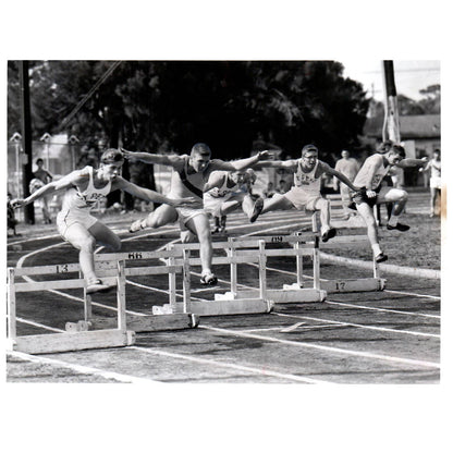 1956 Press Photo Track and Field Hurdles St Petersburg Jim Kinsey ~6x8" AD2