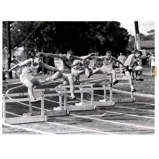 1956 Press Photo Track and Field Hurdles St Petersburg Jim Kinsey ~6x8" AD2