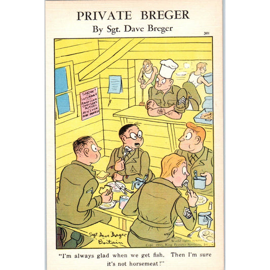 1943 WWII Private Berger #301 Humor Cartoon Sgt. Dave Berger Postcard TK1-26