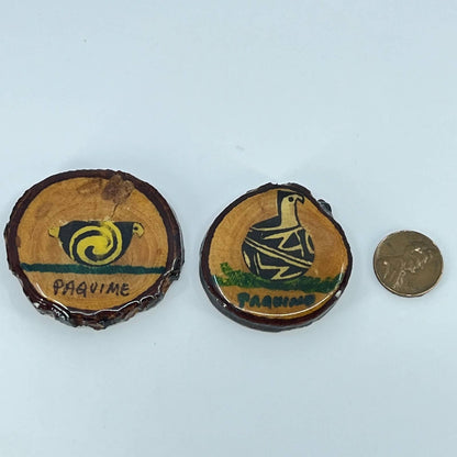 Vtg Hand Painted Wood Folk Art  Refrigerator Magnet Set of 2 Paquime Mexico SD1