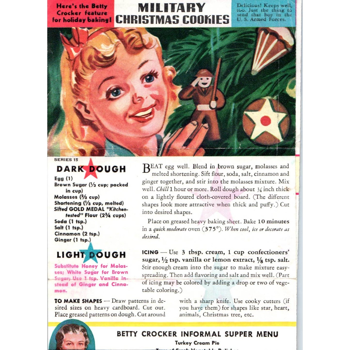 1941 WWII Betty Crocker Recipe Leaflet - Military Christmas Cookies SE4