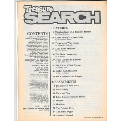 Treasure Search Magazine 1989 Sept/Oct Metal Detecting Gold Diamonds M2