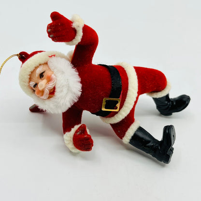 Vintage Celluloid Felt Flocked Santa Claus Christmas Tree Ornament 5" TH9