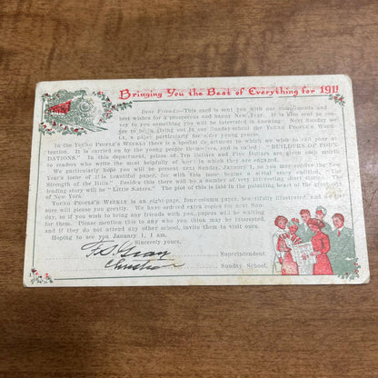 c1910 Young People’s Weekly Christmas Postcard and Letter Horse & Sleigh PA2