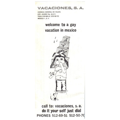1960s Vacaciones S.A. Travel Agency Mexico City Vacations Travel Brochure SE4
