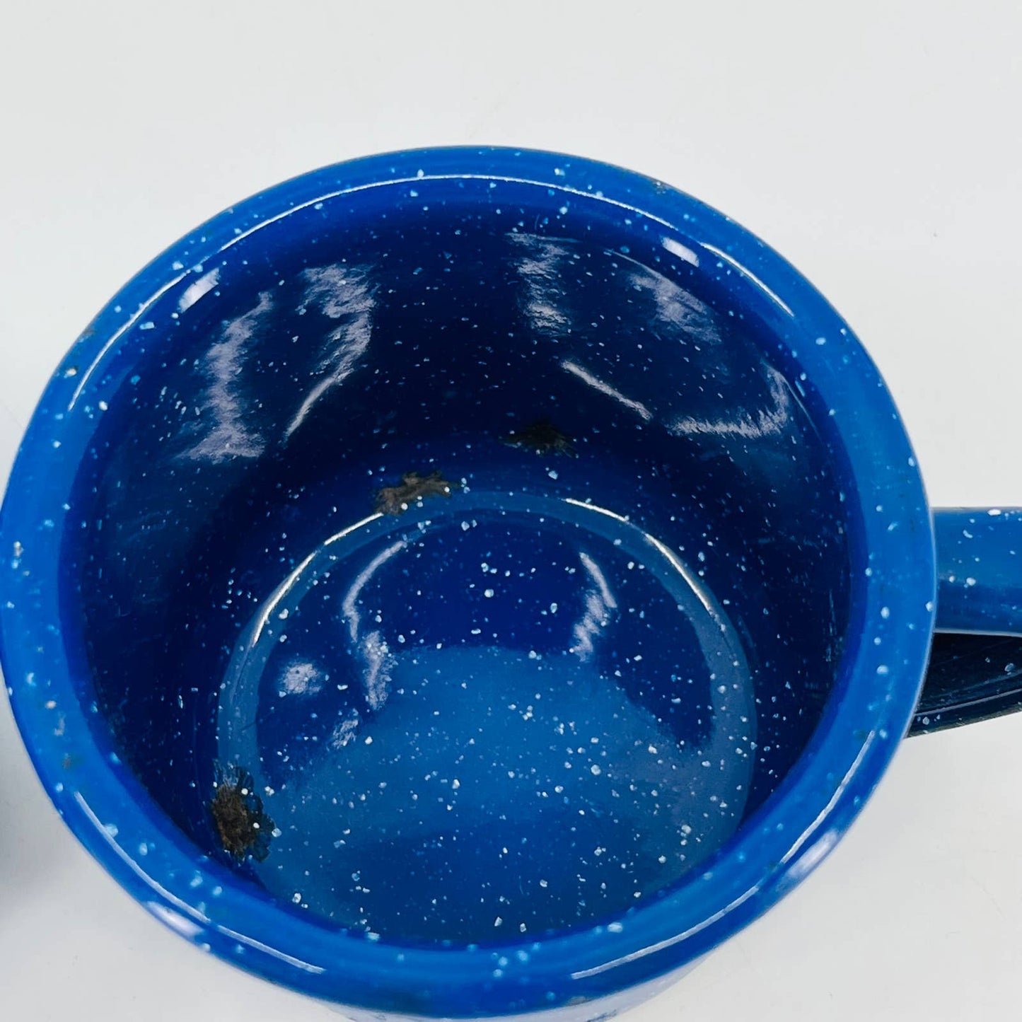 VTG 2 Small Kids Blue Speckled Enamelware Graniteware Cup Mug 2 x 2.75” SB1