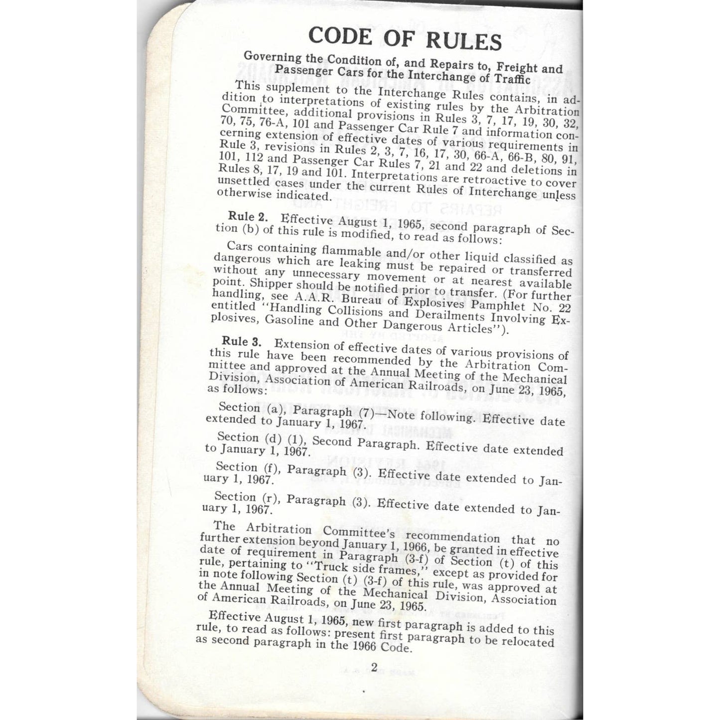 1965 Association of American Railroads Code of Rules Book Supplement No. 2 TJ7