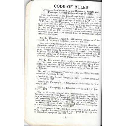 1965 Association of American Railroads Code of Rules Book Supplement No. 2 TJ7