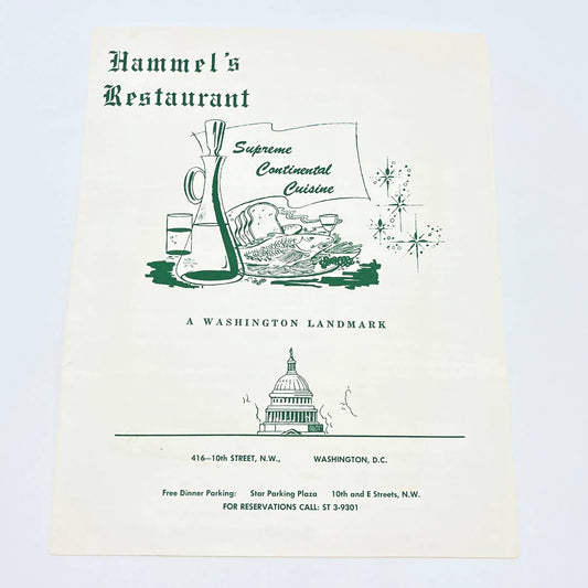 1967 Hammel's Restaurant Menu 10th St. Washington DC FL3