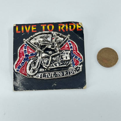 Vintage Live to Ride Biker Skeleton Motorcycle Pinback Button SD1