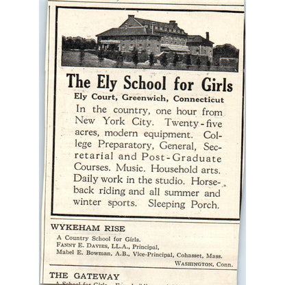 c1920 Harper's Magazine Ad - Choate School for Girls Brookline MA EA3-4