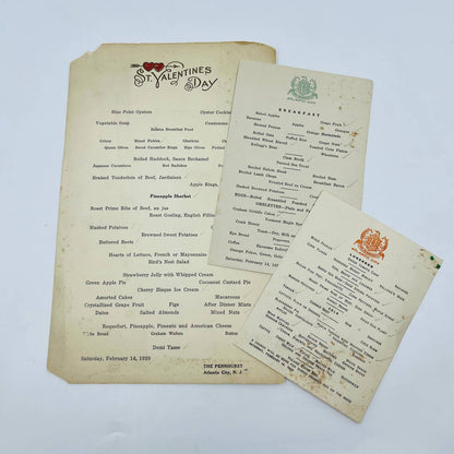 1920 The Pennhurst Atlantic City NJ Valentines Breakfast Lunch & Dinner Menus D4