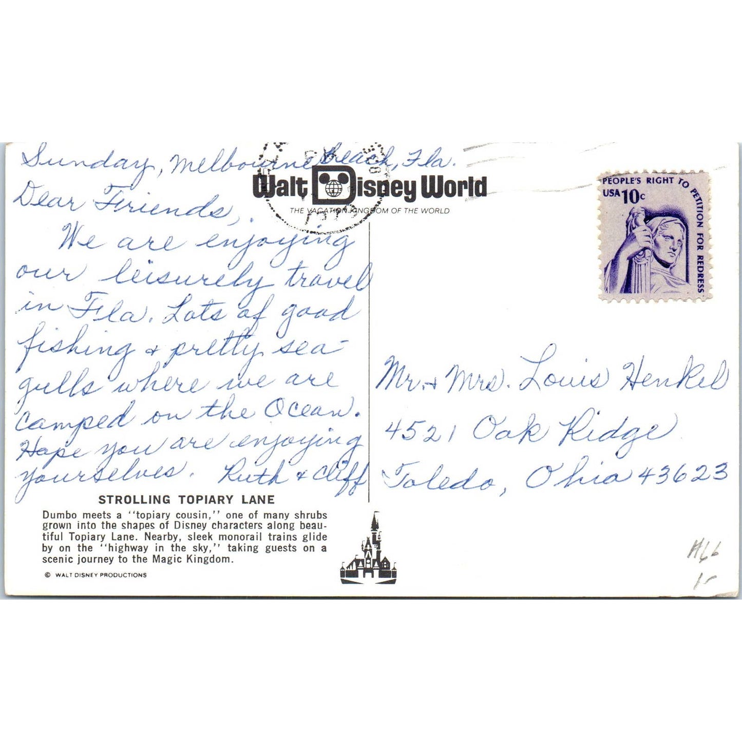 Dumbo Strolling Topiary Lane Walt Disney World Original Postcard TK1-P12