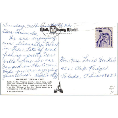 Dumbo Strolling Topiary Lane Walt Disney World Original Postcard TK1-P12