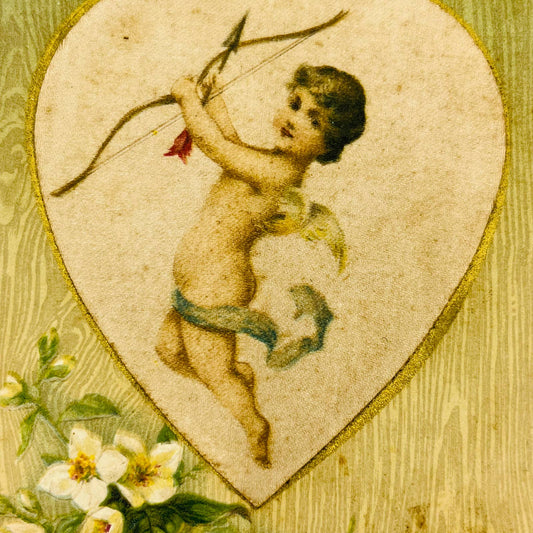 1908 Valentine’s Post Card Cupid Arrow Heart Embossed John Winsch Back PA3