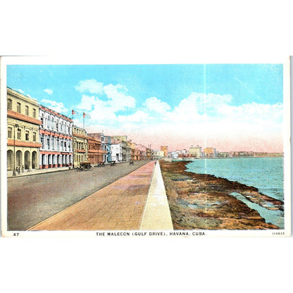 The Malecon Gulf Drive Havana Cuba Original Postcard P3-1
