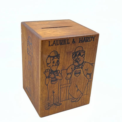 Vintage Toystalgia Laurel & Hardy Coin Bank Music Box Pyrography 5x4 TC8