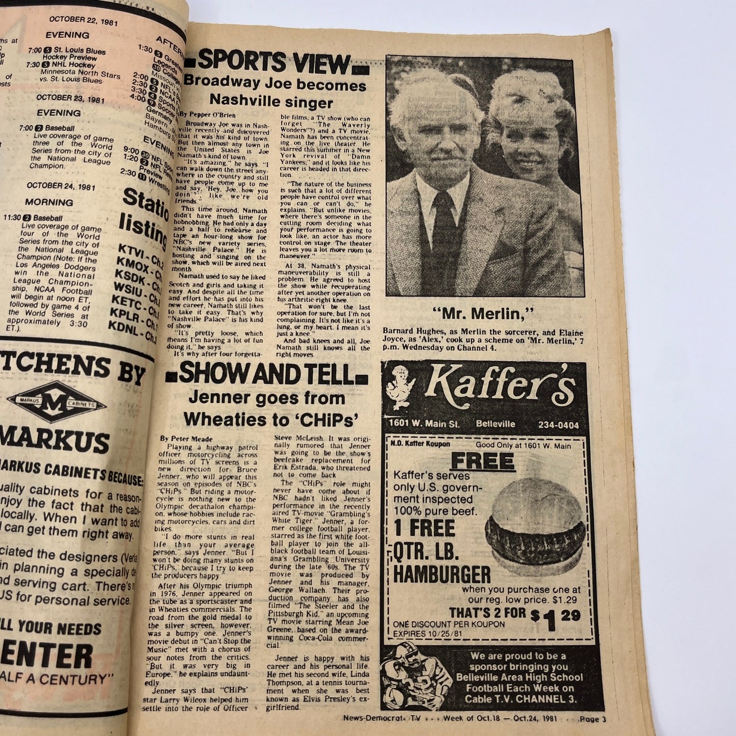 1981 Oct 18 Bellville IL News-Democrat TV List Barnard Hughes & Elaine Joyce A18