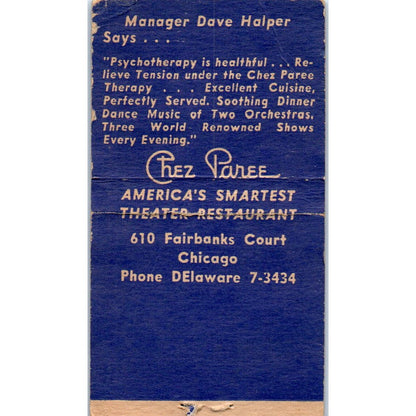 Chez Paree Chicago Advertising Matchbook Cover SA9-M6