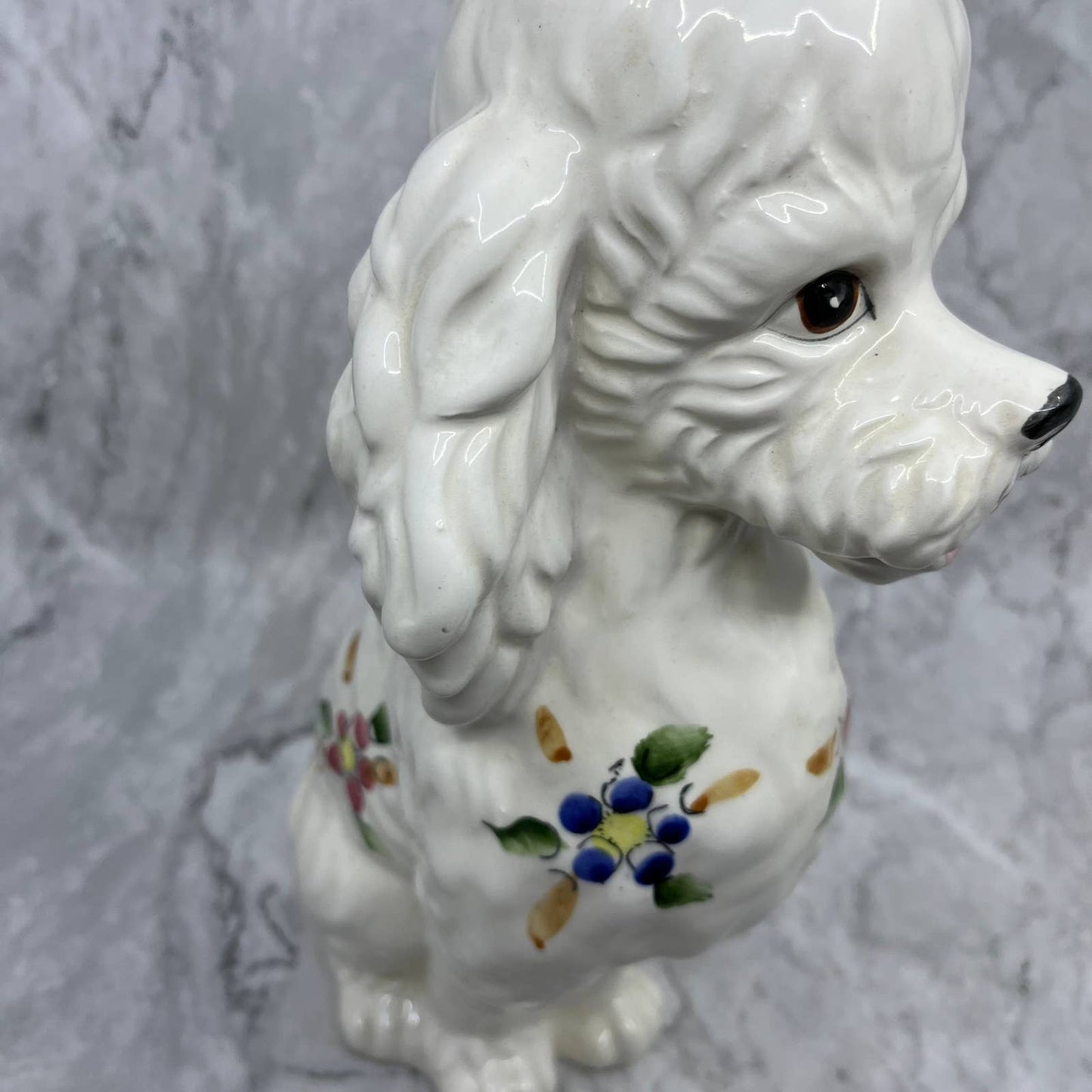 Vintage MCM Porcelain White Poodle Statue Figurine Hand Painted Japan 12" TJ1