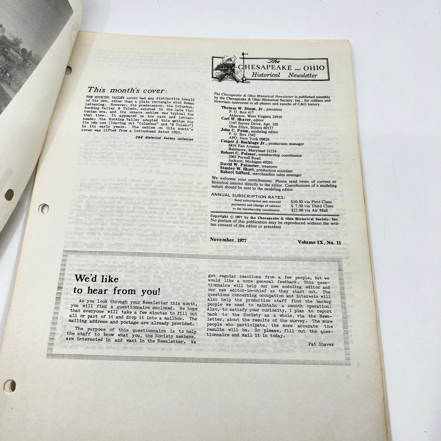 1977 Nov Chesapeake and Ohio Historical Newsletter C&O RR Thomas Dixon WV M1-2