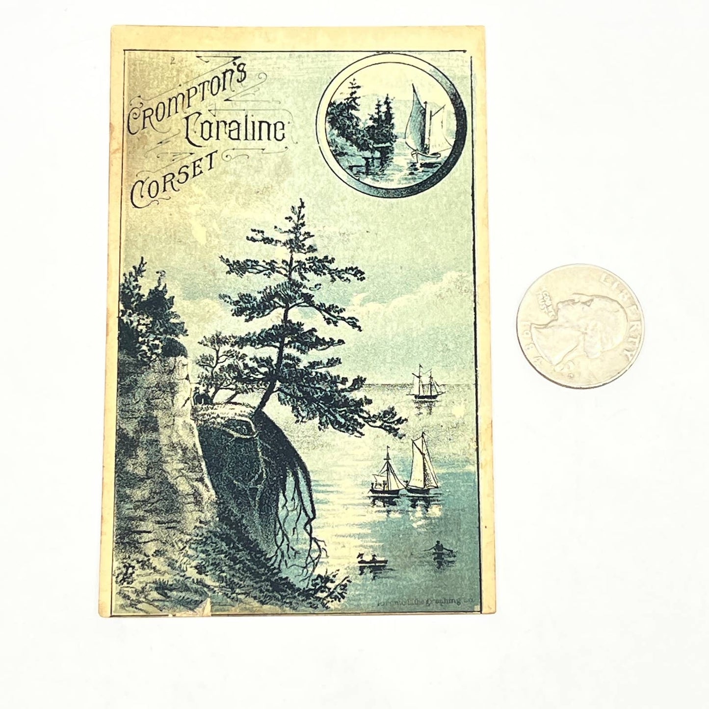 Original 1880s Victorian Trade Card Crompton's Coraline Corset Sailboats AB6