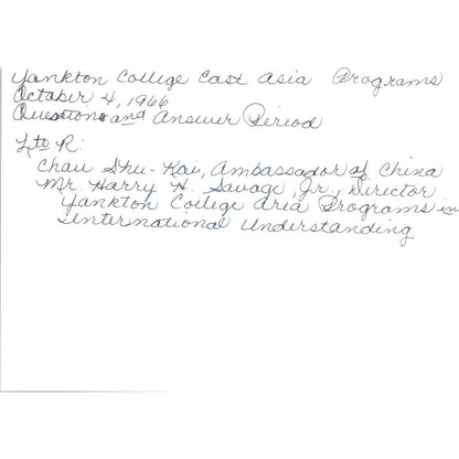 Shu-Kai Chow Chinese Ambassador, Harry Savage Yankton College 1966 Photo TK1-P5