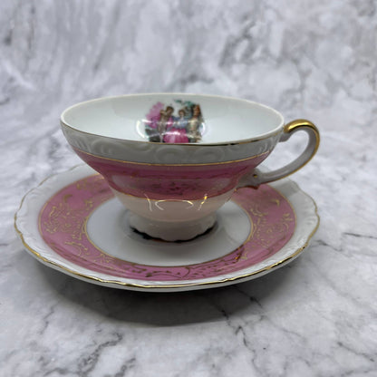 Vtg Japan Cup & Saucer Pink Victorian Courting Couple TA1