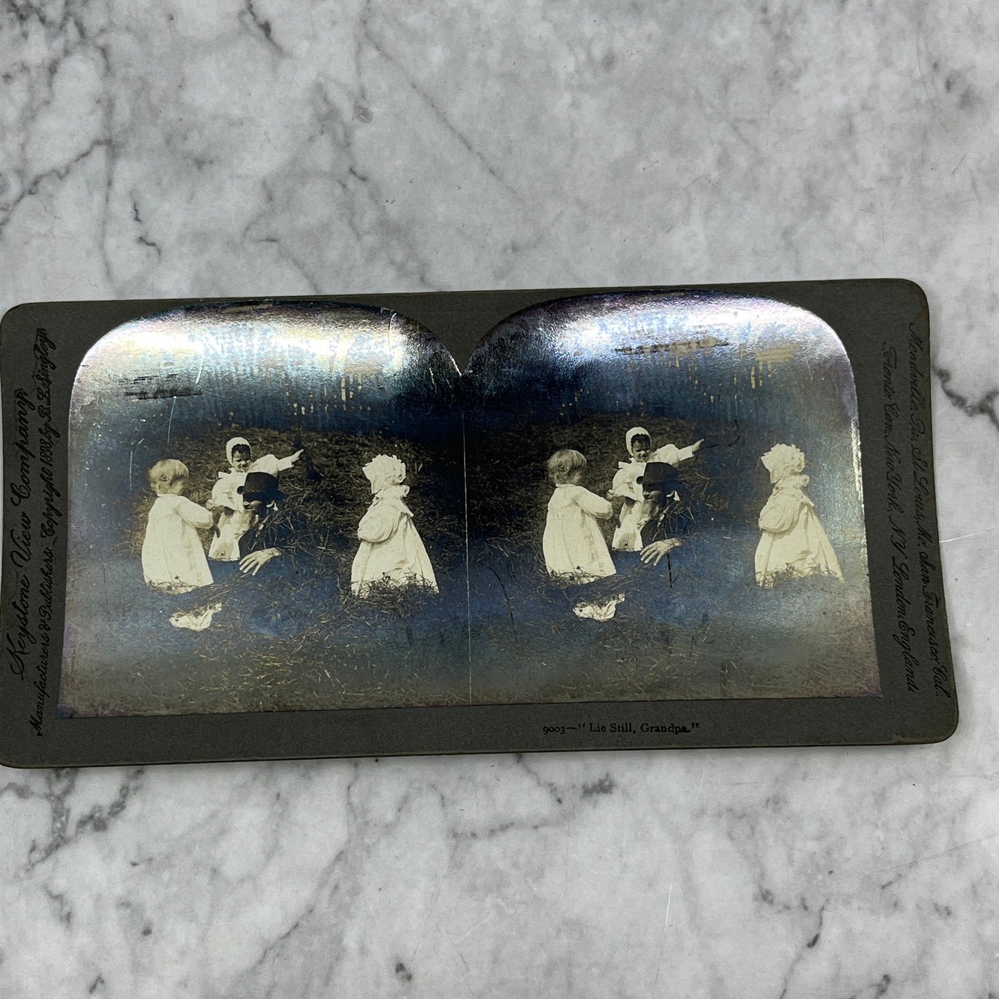 1890s Stereoview Card Victorian Children Playing With Grandpa H3-2