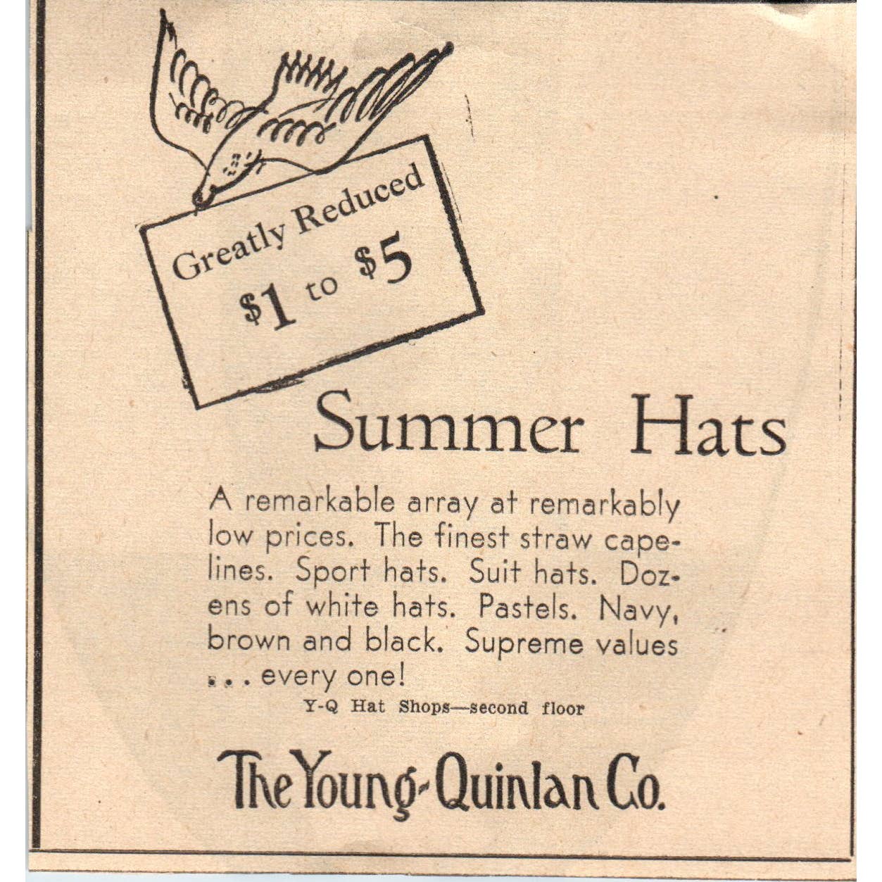 1935 Minneapolis Journal Newspaper the Young-Quinlan Co. Summer Hats FL5-6