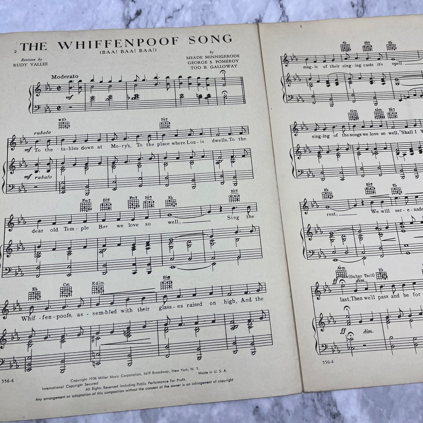 Vintage Sheet Music The Whiffenpoof Song Rudy Vallee 1936 Out Of Print V42-4