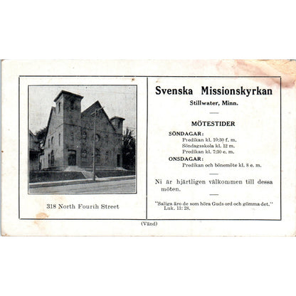 Antique Svenska Missionskyrkan Swedish Evangelical Church Program Stillwater PV2