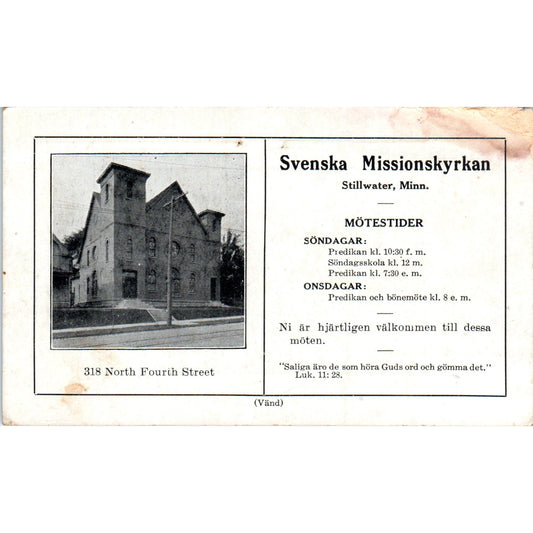 Antique Svenska Missionskyrkan Swedish Evangelical Church Program Stillwater PV2