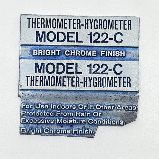 Vintage Thermometer-Hygrometer Model 122-C Print Metal Stamp Typeset SD3