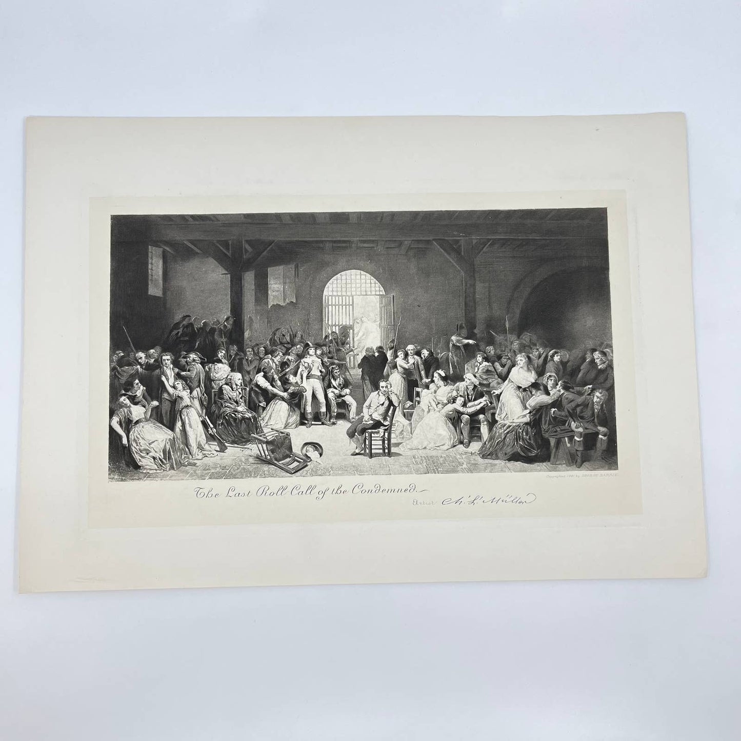 Victorian Print Engraving THE LAST ROLL CALL OF THE CONDEMNED C.L. Muller FL3