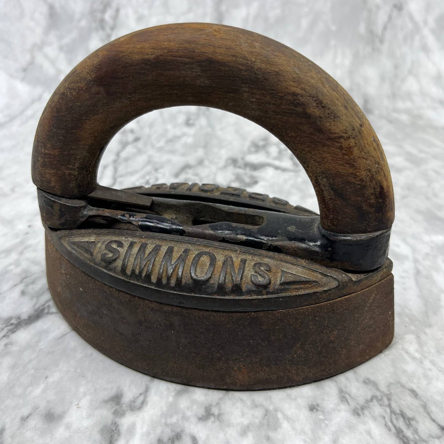 Antique Simmons Special Sad Iron with Wood Handle 6.5” TJ6