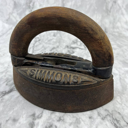 Antique Simmons Special Sad Iron with Wood Handle 6.5” TJ6