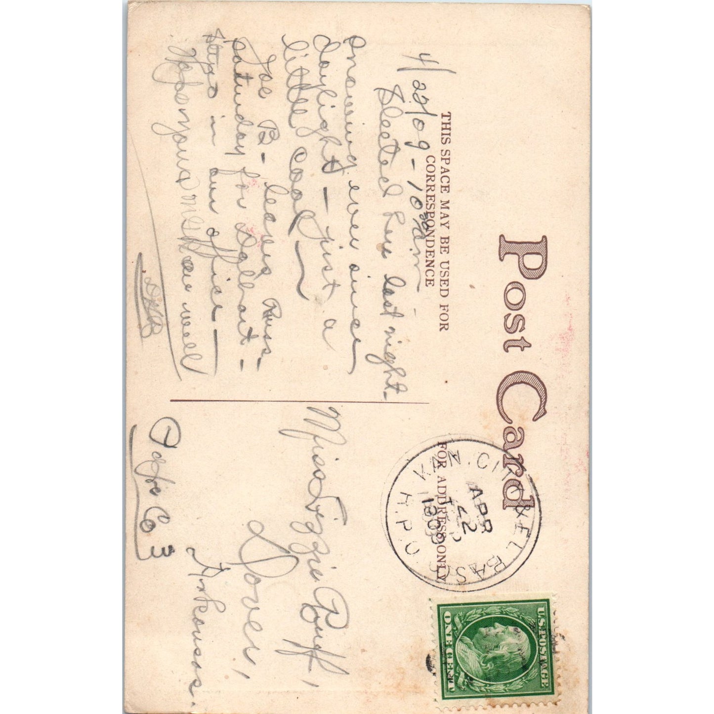 Victorian Girl Greeting 1909 Original Postcard P3-3