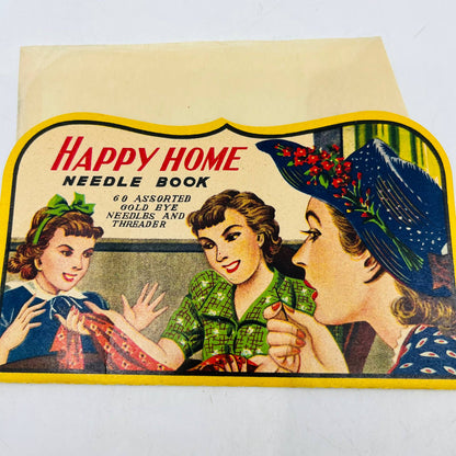 VTG Happy Home Needle Book in Original Paper Sleeve Set With Threader C9